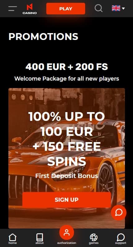 N1 bet casino mobile bonus page