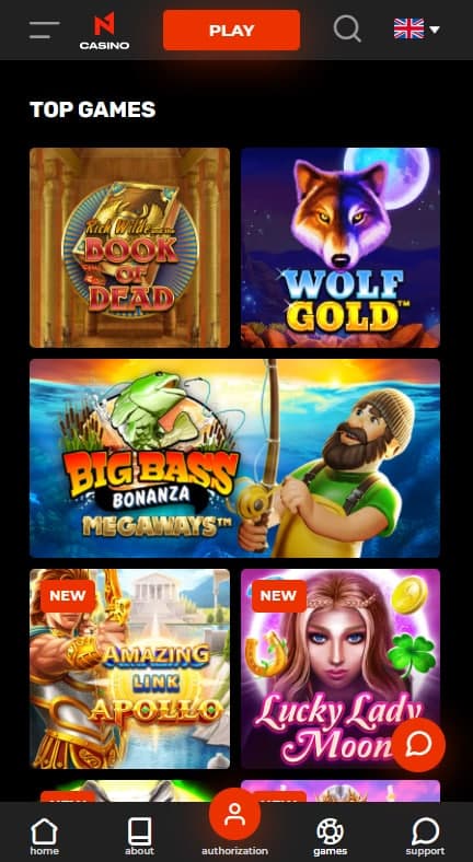 N1 Bet Casino mobile interface